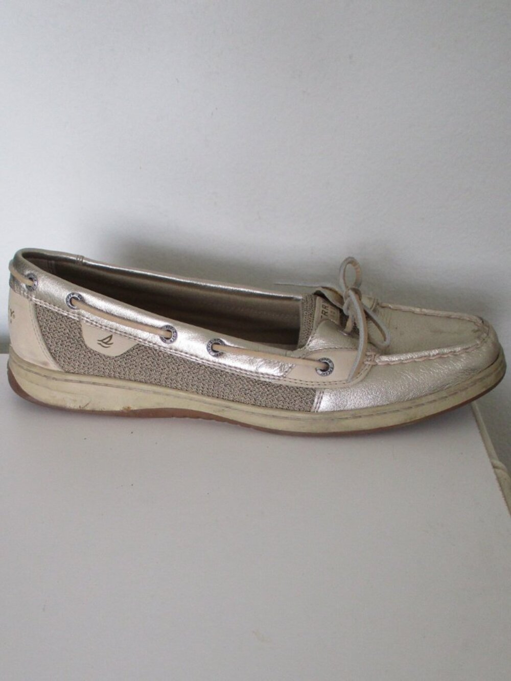 Sperry Top-Sider Womens Gold Leather Moccasin Boat Deck Shoe - Size 12M